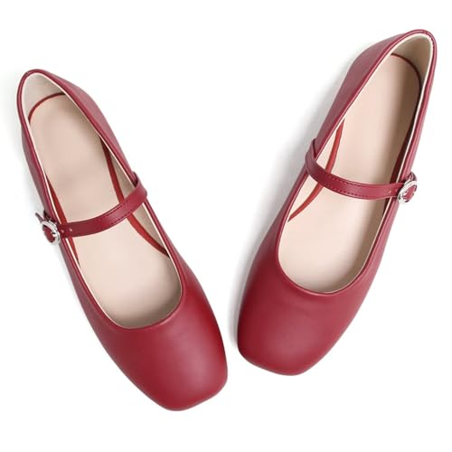 Image of LUXINYU Women's Slip on Flats,Classy Round Toe Solid Classic Mary Jane Ballet Dance Shoes Soft Comfortable PU Flat Shoes