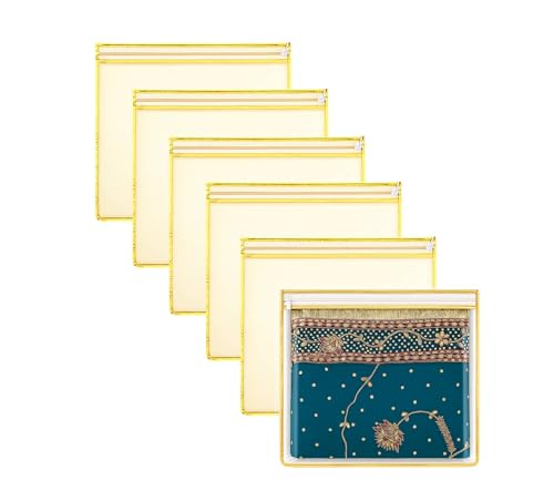 Image of Lify Non-Woven, PVC Transparent Saree Covers /Saree Bags /Storage Bags /Clothes Covers With Zip Lock Combo (Suitable For Single Saree Pack)- Black, Grey & Golden Color (Golden- 6Piece)