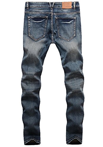 ZLZ Blue Black Ripped Distressed Jeans for Men Slim Fit, Men's Fashion Design Streetwear Destroyed Jeans Pants Stretch Fit