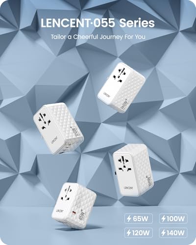 Adaptador universal Lencent 65W con 3 USB-C y 2 USB-A para viaje mundial 5