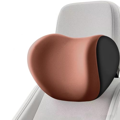 QSJKLC Lendenwirbelstützkissen und Auto-Kopfstütze Nackenkissen Set für VW Golf Passat Arteon Tiguan Atlas CC, Memory Foam Auto Kopfstütze Kissen, Abnehmbarer,Brown-Headrest
