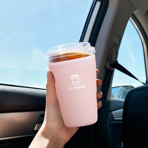Image of Reusable Insulated Sleeve for Iced Coffee Cup, 3-Pack Coffee Neoprene Drink Sleeve for Cold & Hot Drinks, Beverage Holder for Iced Coffee (Pink Solid)