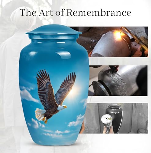 Image of Eagle Urn for Ashes for Women - Blue Urns for Human Ashes - Decorative Cloud Cremation Urn for Husband & Wife - 10 Inch Large Sympathy Gift for Female - Bird Memorial Urns for Adult Human