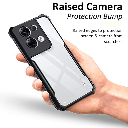 Image of WOW IMAGINE Shock Proof Clear Protective Back Case for Oppo Reno 8 - AirEDGE Technology | 360 Degree Camera Protection | Transparent Hybrid Back Case Mobile Cover - Black
