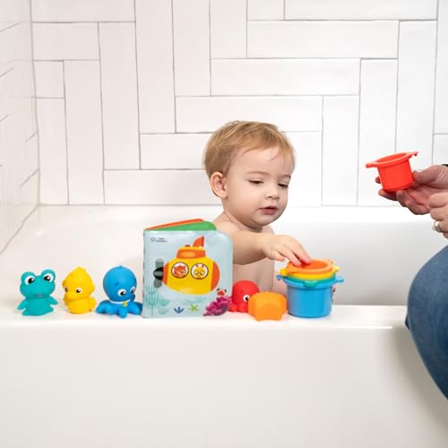 Image of Baby Einstein Ocean Explorers Opus Bath Pals 11-Piece Gift Set, Waterproof Bath Book, Bath Cups, Animal Shape Bath Toys for Baby and Toddler, Ages 3 Months and Up