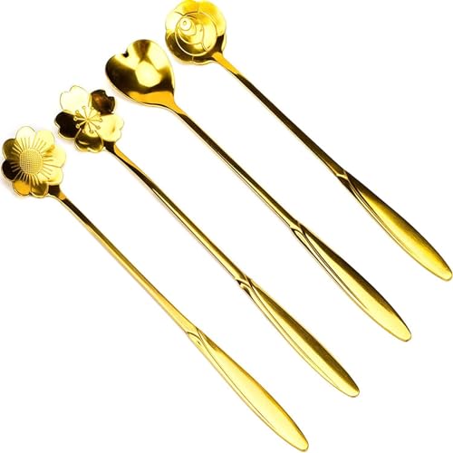 Image of 4 Pcs Espresso Spoons, Stainless Steel, Mini Teaspoons Set for Stirring Coffee, Dessert Cake, Ice Cream, Soup, Antipasto Cappuccino, Frosted Handle, and Sweejar (Pack of 1)