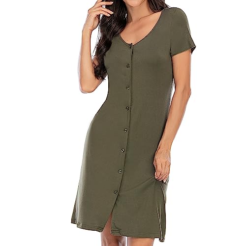 Generisch Camisón de princesa para mujer, ropa de dormir de lactancia para mujer, con mangas cortas, botones cómodos, ropa de maternidad para el hogar, para verano, vestido de camisón, Verde militar