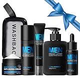 Men's Skincare Set, 5Pcs Face Care Kits with Toiletry Bag, Oil Control & Anti-Aging Face Care Kit with Hyaluronic Acid & Collagen, Christmas Birthday Self-Care Gift for Him Father Teens