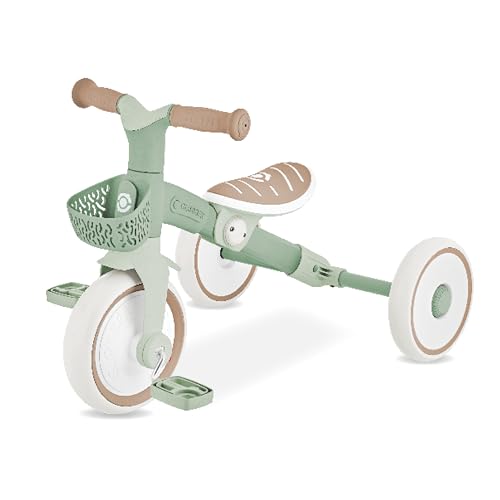 GLOBBER Learning Trike 2in1 Plus ECO – Laufrad und Dreirad für Kinder, 8/7 Zoll, TPR-Sattel höhenverstellbar, Salbei Grün
