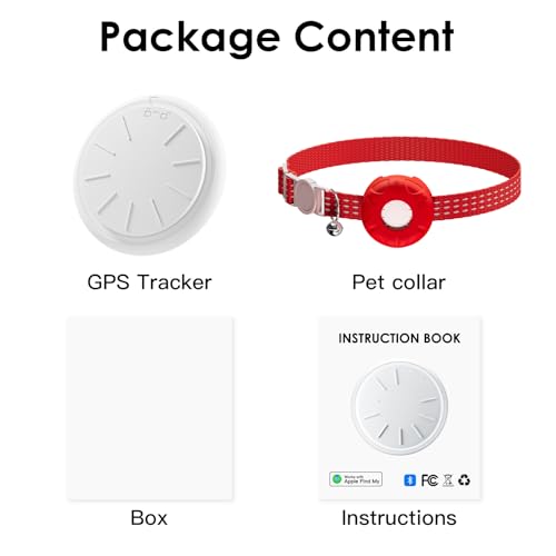 Image of Cat GPS Tracker, Cat Tracker Compatible with Apple Find My App (Only iOS), No Monthly Fee, Waterproof, Breakaway Collar Included, Up to 1 Year Battery, Red