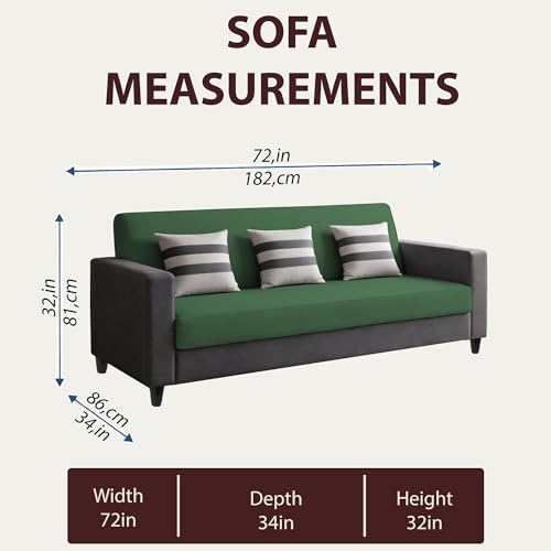 Image of Casaliving Amara 3 Seater Sofa Set for Living Room (Black Green Colour Fabric) Premium Fabric Sofa