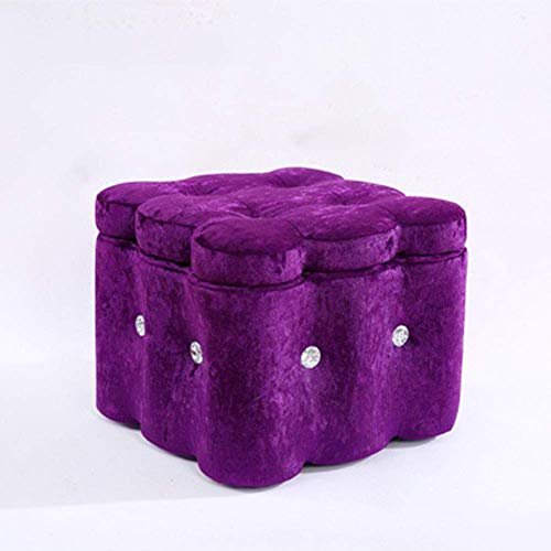 GKJHTED Puff Europeo de Madera con Almacenamiento Cuadrado, pequeño Banco para Sala de Estar, Dormitorio y Estudio, Alto 11.41 Pulgadas, Elegante Color Morado.