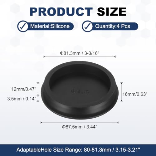Image of MECCANIXITY 4pcs T-Shaped Silicone Plugs 81.3mm 3-3 /16 Inch Dia Snap in Plug Hole Seal Cover Round Rubber Stopper for 80-81.3mm Holes Kitchen Rubber Bulkheads Waterproof Sealing, Black