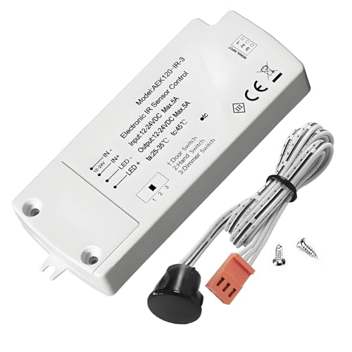 Interruttore di movimento a infrarossi, 120 W DC 12 V/24 V, sensore intelligente per armadietto, con filtro UV, per lampade a incandescenza, alogene, fluorescenti e LED, facile installazione