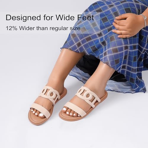Image of Ruiee Wide Width Sandals for Women, Summer Flat Slides Casual Braided Wide Feet Sandal Comfort Slip on Sandals Open Toe Beach Shoes for Women.