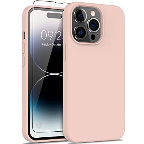 Deenakin For Iphone 14 Pro Max Case With Screen Protector,Soft Flexible Silicone Gel Rubber Bumper Cover For Women Girls,Slim Fit Shockproof Protective Phone Case For Iphone 14 Pro Max 6.7" Baby Pink #TOP16
