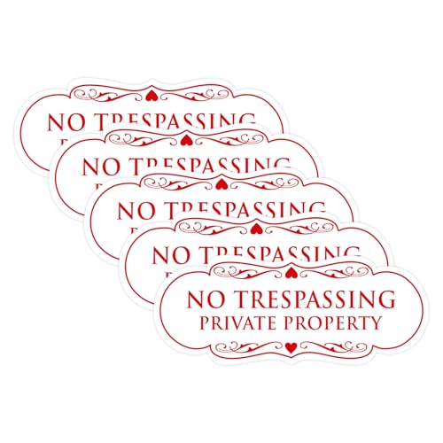 Signs ByLITA Designer No Trespassing Private Property Wall or Door Sign | Security Sign for Property (White Red) - Large (5 Pack)