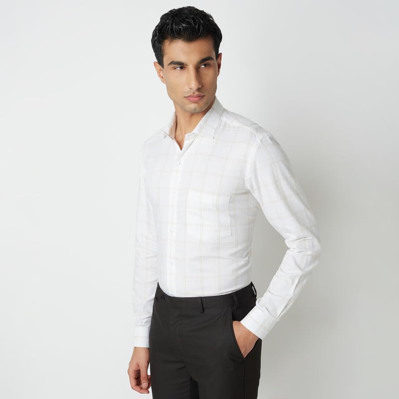 Image of MARK & ALBERT 100% Cotton Full Sleeves Regular Fit Formal Shirt for Men Blue