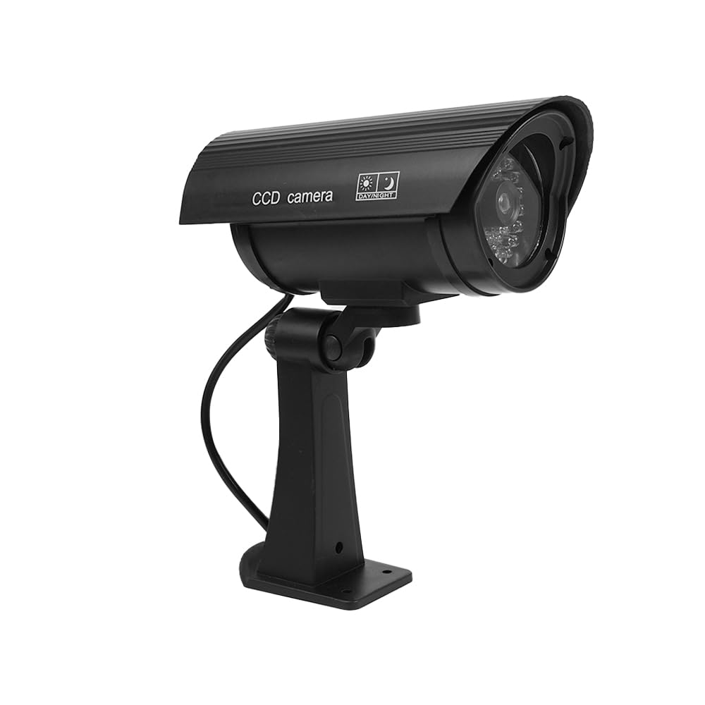 2 cámaras de simulación a prueba de agua con forma de bala, color negro, cámara de seguridad de simulación con luz LED roja intermitente para vigilancia al aire libre (negra)