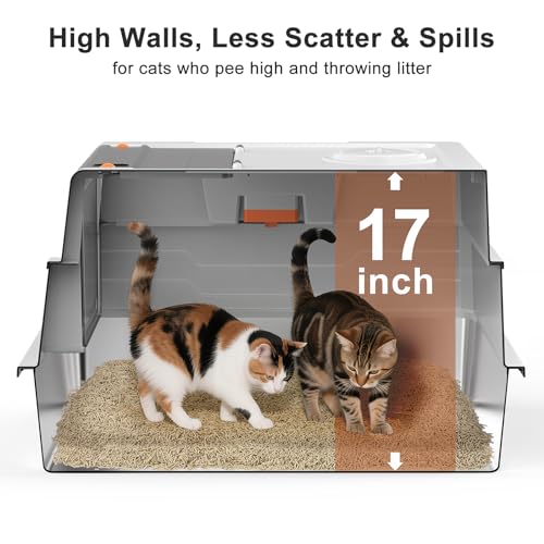 MIXJOY XXXL Stainless Steel Cat Litter Tray with Flip Lid for Big Cats, Enclosed Metal Cat Litter Box with 43cm High Sided, 71cm Extra Large Litter Box for Cats up to 15kg, 71x51x43cm - Image 4