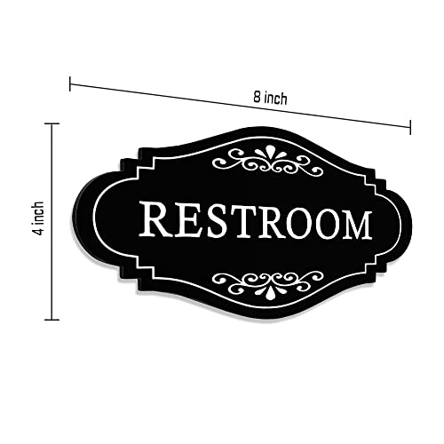 Maoerzai Bathroom Restroom Sign, Acrylic Self-Adhesive Door Or Wall Sign Name Plate With Double Sided 3M Tape, Gender Neutral Toilet Sign Or Bathroom Sign Wall Decor For Home, Office, Restaurant, Business. (Black - Restroom Sign) #TOP5