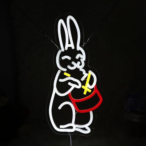 Image of Rabbit Play Drum Music Neon Sign Bunny LED Neon Light Up Sign for Music Room Wall Decor Window Lights Holiday Gift 7.8 inchx15.6 inch