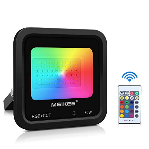 Projecteur RGB 36W LED décorative MEIKEE avec Prise Multicolore 4 modes 16 couleurs spot led extérieur ou intérieur étanche, lumière d'ambiance avec télécommande pour Mariage, Noël, Discos et Studio