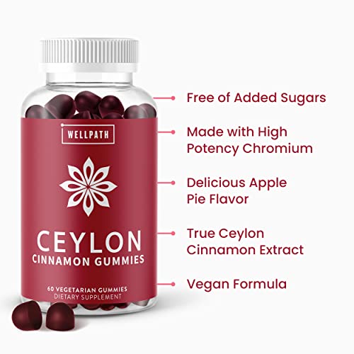 Wellpath [Ceylon Cinnamon Gummies - Healthy Blood Sugar Support Supplement | Sugar Free | Antioxidants | Joint Support | Non-Gmo, Vegan, Gluten Free | 60 Ct #TOP2