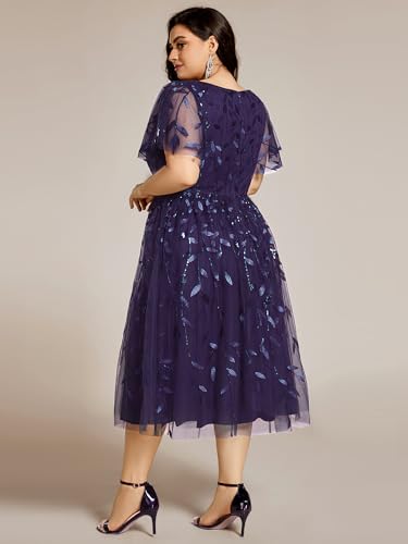 Image of Ever-Pretty Womens Embroidered Tulle Plus Size Cocktail Evening Party Dress A-Line Midi Wedding Guest Dresses for Curvy Women