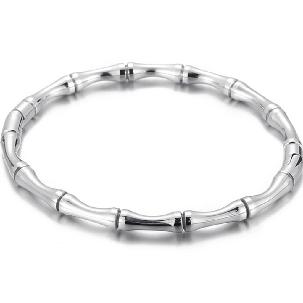 Stainless Steel Bamboo Style Classic Plain Open Clasp Bangle Bracelet