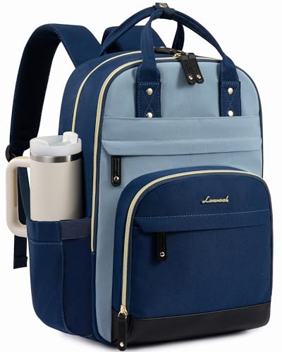 LOVEVOOK Laptop Backpack for Women with Giant Tumbler Holder Pocket,15.6 inch School College Bookbag Nurse Teacher Backpack,Work Travel Backpack Purse Laptop Computer Bag,Indigo blue-Mint green-Indigo