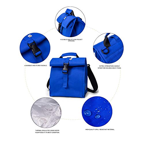 Sunny Bird Insulated Lunch Bag Rolltop Lunch Box Tote Lunchbox Bag For Women, Men, Adults And Kids (Blue) #TOP3