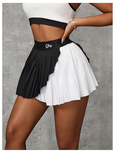 SweatyRocks Women's High Waist Pleated Tennis Skirt Color Block Athletic Golf Skorts with Shorts4