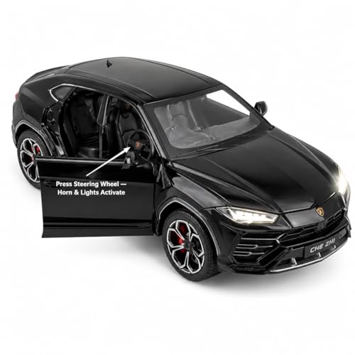 Image of Lamborghini Urus 1:24 Scale Die-Cast Car Model Black - Steering Wheel Sound Light Openable Doors Hood Pull-Back Alloy Super SUV Collectible Toy