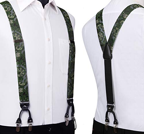 Image of HISDERN Suspenders for Men Paisley Floral Bow tie Suspender Pocket Square Sets Adjustable Y Shape 6 Clips Wedding Braces