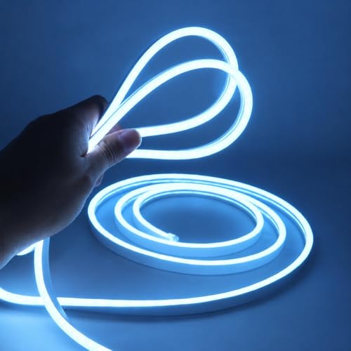 Image of NEWNESS Ice Blue Neon LED Strip Light 13.2 Feet with Adapter | Flexible IP65 Waterproof Silicone Rope Light for Bedroom, Ceiling, Gaming Room, Party & Outdoor Decoration
