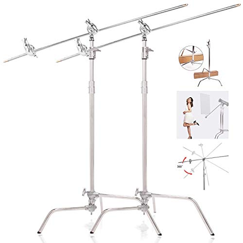 2X Heavy Duty C Ständer Lichtstativ Lichtständer 130-300cm Galgenstativ aus Edelstahl mit 127cm Auslegearm Haltearm und Griffkopf für Studio Video Reflektor, Softboxen, Schirme, Monolicht