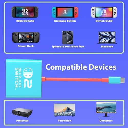 Switch 2 Dock for Nintendo Switch 1 / 2 and Steam Deck Docking Station, Support TV Dock Mode, Portable TV HDMI Adapter Accessories for Nintendo Switch2 / OLED / 1, USB C to HDMI 2.0 Adapter 4K Output — view 6