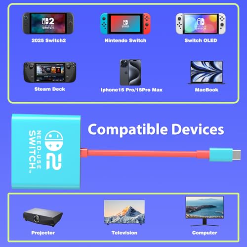Image of PURBHE Docking Station for Nintendo Switch 1 /2 and Steam Deck, Support TV Dock Mode, Portable TV HDMI Adapter Accessories for Nintendo Switch 1 and OLED and 2, USB C to HDMI 2.0 Adapter