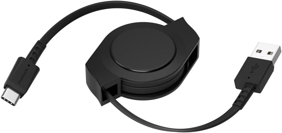Owtec OEC-CBR2AC12-BK Double-Pull, Retractable USB Type-A to C Cable, 4.8 yds (1.2 m), Data Communication, 480 Mbps, Temperature Sensor, USB2.0, Lightweight, Compact, Quiet, Winding Type C Cable,