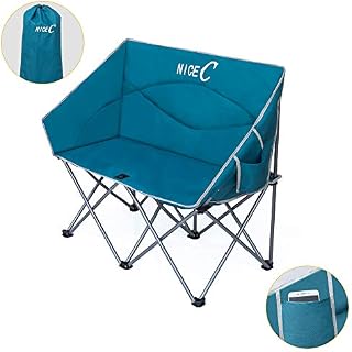 NiceC Double Camping Chair, Loveseat, Oversized Folding Camp seat with Strap Carry Bag(Blue)