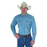 Wrangler Men's Western Work Shirt Washed Finish, Stonewashed, Large