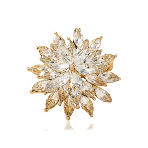 IQIC Gold Silver Crystal Brooch Pins for Women Men Snowflake Flower Lapel Rhinestone Zircon Pin Dress Suit Badges Rhinestone Fashion Jewelry for Wedding Party Birthday Banquet