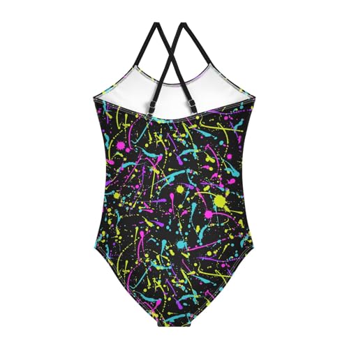 Girls Swimwear 3-10 Years One Piece Halter Swimsuit Neon Splash Beach Bathing Suit2
