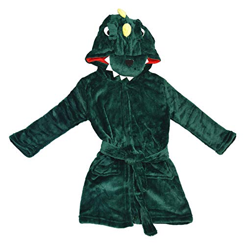 Best Home & Baby - Albornoz con Capucha, diseño de Dinosaurio de cocodrilo con cinturón de Forro Polar, Largo hasta la Rodilla, Unisex Verde Dinosaurio 2-3 Años
