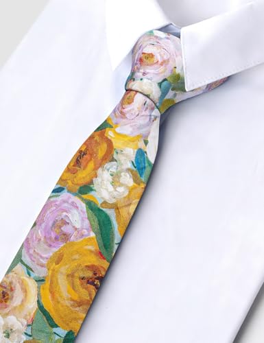 Image of Barry.Wang 100% Cotton Floral Ties for Men 63 inch Extra Long Necktie Clip | Fashion Cotton Printed Neckties,Wildflower 2.76 inch Ties Skinny,Gift Box,Groomsmen Wedding‌ Engagement Graduation