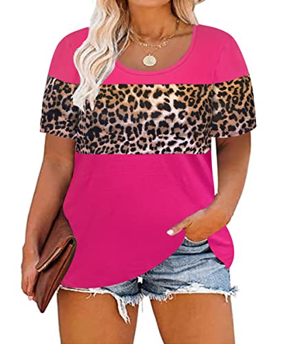 Image of CARCOS Plus Size Tops for Women Short Sleeve Summer Pullover Color Block Crewneck /V Neck Tee Tunic Loose Fit Tshirts XL-5XL