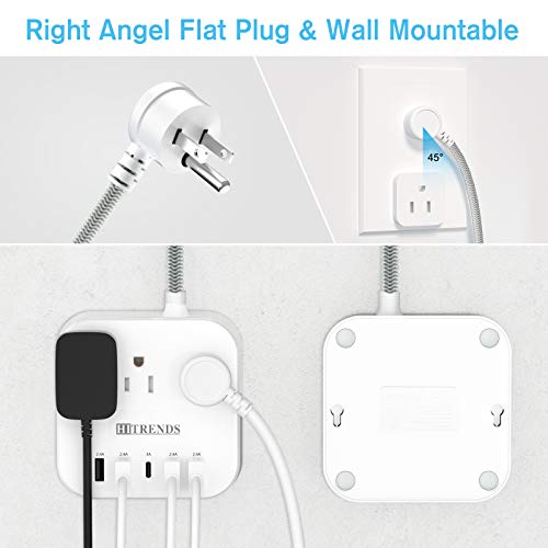 Protector contra sobretensiones MKSENSE con extensión de 3 tomas y 4 USB-A y 1 USB-C, cable de 3.05 m, enchufe plano girado 45° miniatura 3