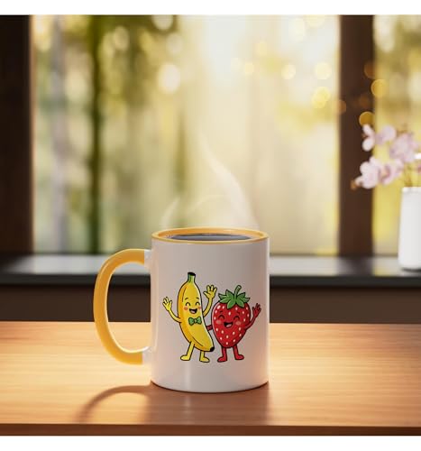 Taza de cerámica con diseño de banana y fresa, 11 oz miniatura 3