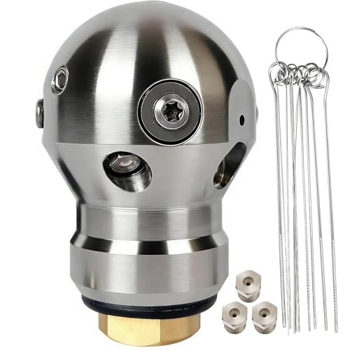 Sewer Jetter Nozzle Kit for Pressure Washer 3/8 Rotary High Pressure Ceramic Hydro Jetting Head Heavy Duty Stainless Steel Root Cutter Nozzle for Drain Cleaning 40L/min (10.6 GPM)